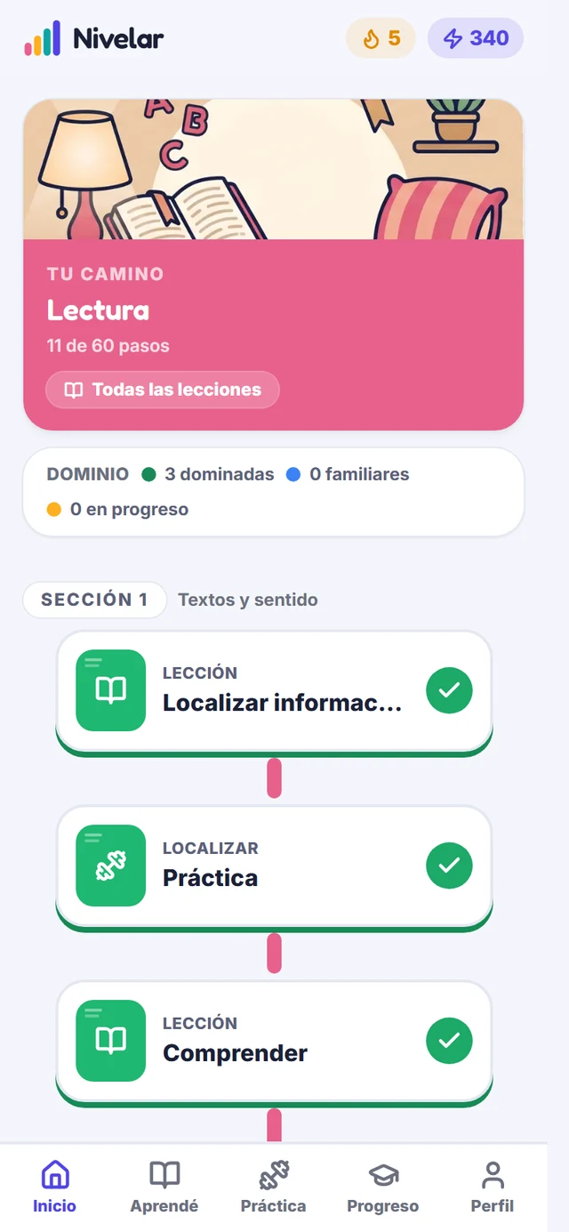 El camino de Lectura en el celular de un alumno